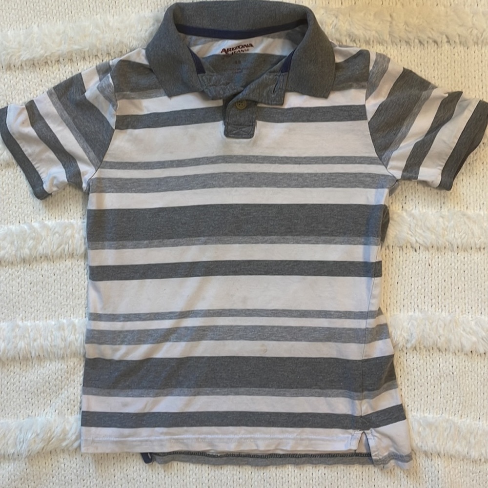 Arizona jeans polo shirt gray white striped boys 8